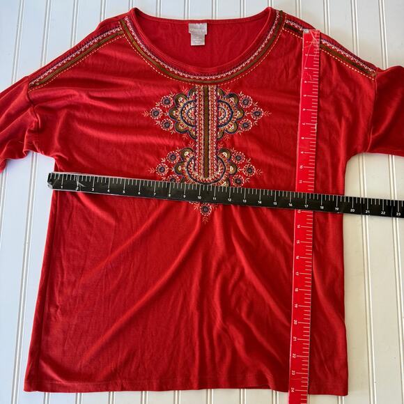 Chico’s Size M Burnt Orange Embroidered Sequined Pullover top size M - Picture 7 of 9